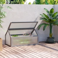 Outsunny Wooden Cold Frame Garden Polycarbonate Greenhouse with Openable Top Cover, Grow House for Flowers, Vegetables, Plants, 90 x 52 x 50cm, Grey(m-9)