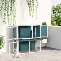 PawHut 2 Tier Wooden Rabbit Hutch, Guinea Pig Cage, Bunny Run, Small Animal House for Indoor Outdoor with Slide-out Tray, Ramp, 104 x 58 x 110cm, Green(m-11)