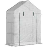 Outsunny Estufa de Jardim 143x73x195cm Estufa de Aço com 2 Prateleiras e Porta Enrolável para Cultivos de Plantas Vasos de Flores Pátio Exterior Branco(m-10)