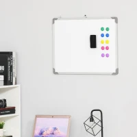 HOMCOM Quadro Magnético Quadro Magnético de Parede Incluí 10 Ímás 1 Apagador e 4 Marcadores 60x45 cm Branco(m-7)