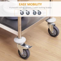 HOMCOM Stainless Steel 3 Tier Rolling Kitchen Service Cart Catering Storage Trolley Island Utility with Locking Wheels for Hotels Restaurants 70.5L x 40.5D x 81H (cm)(m-5)