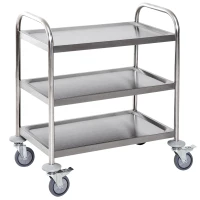 HOMCOM Stainless Steel 3 Tier Rolling Kitchen Service Cart Catering Storage Trolley Island Utility with Locking Wheels for Hotels Restaurants 70.5L x 40.5D x 81H (cm)(m-1)
