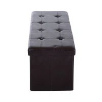 HOMCOM Foldable Storage Ottoman Box Stool Stool PU Bench Seat w/ Lid 110Lx38Wx38H(cm) (Brown)(m-6)