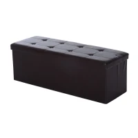 HOMCOM Foldable Storage Ottoman Box Stool Stool PU Bench Seat w/ Lid 110Lx38Wx38H(cm) (Brown)(m-1)