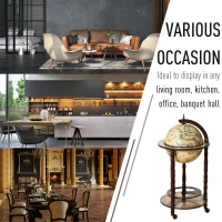 HOMCOM Retro Globe Drink Cabinet MDF w/ Wheels Brown(m-5)