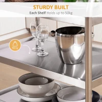 HOMCOM Stainless Steel 3 Tier Rolling Kitchen Service Cart Catering Storage Trolley Island Utility with Locking Wheels for Hotels Restaurants 70.5L x 40.5D x 81H (cm)(m-6)