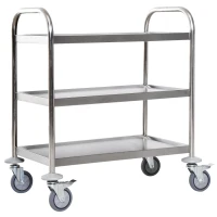 HOMCOM Stainless Steel 3 Tier Rolling Kitchen Service Cart Catering Storage Trolley Island Utility with Locking Wheels for Hotels Restaurants 70.5L x 40.5D x 81H (cm)(m-11)