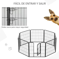 HOMCOM Parque Mascotas Valla 8 Piezas 80x80cm + Puerta Entrenamiento Perros(m-5)