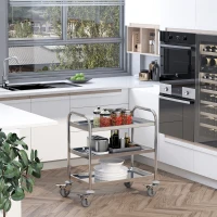 HOMCOM Stainless Steel 3 Tier Rolling Kitchen Service Cart Catering Storage Trolley Island Utility with Locking Wheels for Hotels Restaurants 70.5L x 40.5D x 81H (cm)(m-2)