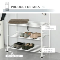 HOMCOM Coat Rack Stand Hall Tree Hallway Furniture with 18 Hooks 3-Tier Shoe Rack Metal Frame for Entryway Bedroom Living Room White(m-5)