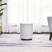 HOMCOM φ30 x 40H cm Elegant Linen Storage Ottoman Stool w/ Tufting Padded Top Home Living Room Furniture Seat Footrest Removable Lid Grey(m-9)
