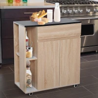 HOMCOM Kitchen Storage Trolley Cart Cupboard Rolling Island Shelves Cabinet With Door and Drawer Locking Wheels(m-10)