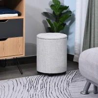 HOMCOM φ30 x 40H cm Elegant Linen Storage Ottoman Stool w/ Tufting Padded Top Home Living Room Furniture Seat Footrest Removable Lid Grey(m-10)