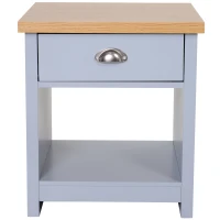 HOMCOM Bedside Table Nightstand with Drawer and Open Shelf, Rustic Style Bedroom Cabinet, Grey(m-8)
