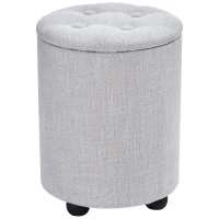 HOMCOM φ30 x 40H cm Elegant Linen Storage Ottoman Stool w/ Tufting Padded Top Home Living Room Furniture Seat Footrest Removable Lid Grey(m-1)