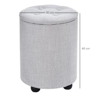 HOMCOM φ30 x 40H cm Elegant Linen Storage Ottoman Stool w/ Tufting Padded Top Home Living Room Furniture Seat Footrest Removable Lid Grey(m-3)