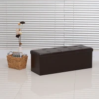 HOMCOM Foldable Storage Ottoman Box Stool Stool PU Bench Seat w/ Lid 110Lx38Wx38H(cm) (Brown)(m-10)