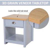 HOMCOM Bedside Table Nightstand with Drawer and Open Shelf, Rustic Style Bedroom Cabinet, Grey(m-5)