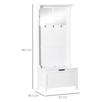 HOMCOM Coat Rack Shoe Bench with Storage 4 In 1 Hall Tree for Entryway Hallway Organizer with Cabinet 3 Hooks Mirrors White(m-3)