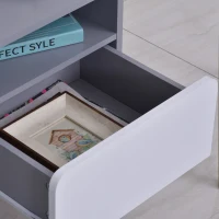 HOMCOM Clean-Cut Bedside Table Bedroom w/ Drawer Open Compartment Wood Legs Sleek Home Furniture Night Stand Stylish Grey White(m-9)