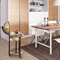 HOMCOM Retro Globe Drink Cabinet MDF w/ Wheels Brown(m-2)