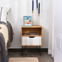 HOMCOM BedsideTable Nightstand Table Cabinet with Storage Drawer Metal Legs Home White Natural Color(m-2)
