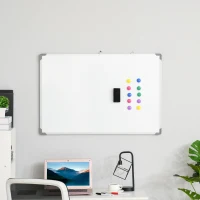 HOMCOM Quadro Magnético com Bandeja 10 Ímás 1 Apagador e 4 Marcadores 90x60cm Branco(m-9)