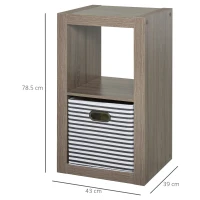 HOMCOM 2-Tier Storage Shelf Bookshelf Display Cabinet Double Cube Shelving Unit with Fabric Drawer, Grey(m-3)