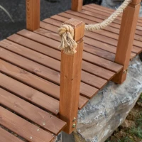 Outsunny Most ogrodowy 1,5 m, drewniany most, przejście, drewniana kładka, most stawowy, most ozdobny balustradą, lina, obciążenie do 200 kg, lite drewno, kolor naturalny(m-6)