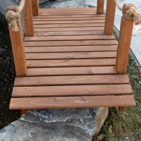 Outsunny Most ogrodowy 1,5 m, drewniany most, przejście, drewniana kładka, most stawowy, most ozdobny balustradą, lina, obciążenie do 200 kg, lite drewno, kolor naturalny(m-4)