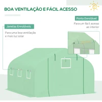 Outsunny Cobertura de Substituição Estufa de Túnel 347x300x200cm Polietileno com 6 Janelas de Malha Transpirável e Porta Enrolável Proteção de Plantas para Jardim Verde(m-5)