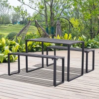 Outsunny 3Pcs Metal Beer Table Bench Set Patio Folding Picnic Desk Chair Garden Yard(m-2)