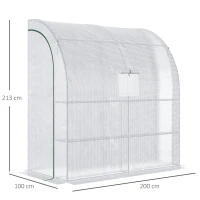 Outsunny Walk-In Lean to Wall Greenhouse with Windows and Doors, Outdoor Green House with 3 Tiers 4 Wired Shelves, 200L x 100W x 215Hcm, White(m-3)