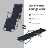 Outsunny Metal Frame 2 In 1 Sun Lounger w/ Pillow Black(m-4)