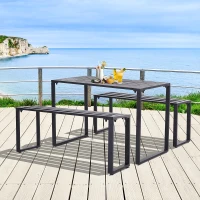 Outsunny 3Pcs Metal Beer Table Bench Set Patio Folding Picnic Desk Chair Garden Yard(m-10)