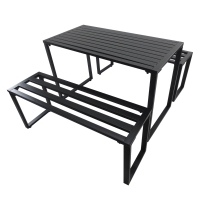 Outsunny 3 Pieces Picnic Bench Set with Table and 2 Benches, Slated Design Dining Trestle Beer Table and Seat, Black