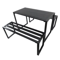 Outsunny 3Pcs Metal Beer Table Bench Set Patio Folding Picnic Desk Chair Garden Yard(m-1)