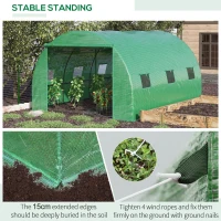 Outsunny Walk-in Polytunnel Greenhouse, Outdoor Garden Tunnel Greenhouse Tent with Zipped Roll-Up Door and 6 Mesh Windows, 4 x 3M(m-5)