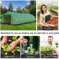 Outsunny Estufa Tipo Túnel 800x300x200cm com 12 Janelas e Porta Enrolável Cobertura de PE 140g/m² e Aço Teto Pontiagudo para Cultivo de Plantas Verduras Verde(m-6)