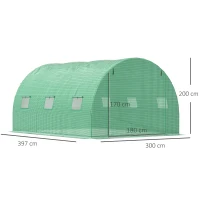 Outsunny Walk-in Polytunnel Greenhouse, Outdoor Garden Tunnel Greenhouse Tent with Zipped Roll-Up Door and 6 Mesh Windows, 4 x 3M(m-3)