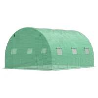 Outsunny Walk-in Polytunnel Greenhouse, Outdoor Garden Tunnel Greenhouse Tent with Zipped Roll-Up Door and 6 Mesh Windows, 4 x 3M(m-12)