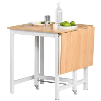 HOMCOM Table à manger 4 personnes avec rallonge 2 roulettes panneaux particules bois clair veinage blanc(m-1)