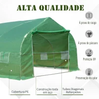 Outsunny Estufa Tipo Túnel 800x300x200cm com 12 Janelas e Porta Enrolável Cobertura de PE 140g/m² e Aço Teto Pontiagudo para Cultivo de Plantas Verduras Verde(m-7)