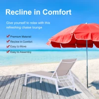 Outsunny Aluminium Garden Sun Lounger Padded Chaise Lounge Reclining Chair with Adjustable Backrest Bed Lounger with Wheels Texteline - White(m-6)