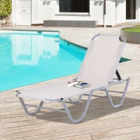 Outsunny Garden Lounger Relaxer Recliner w/ 5-Position Adjustable Backrest Pool Sun Bathing，84B-386CW-White(m-11)