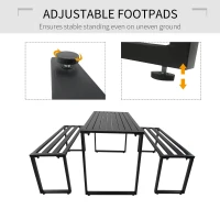 Outsunny 3Pcs Metal Beer Table Bench Set Patio Folding Picnic Desk Chair Garden Yard(m-5)