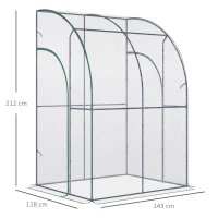 Outsunny Outdoor Walk-In Lean to Wall Tunnel Greenhouse w/ Zippered Roll Up Door PVC Cover, Clear, Green 143cm x 118cm x 212cm(m-3)
