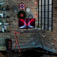 HOMCOM Gaming Computer Desk Workstation Centor Racing Writing Table with Headphone Hook Cup Holder Curved Front Adjustable Feet for Home Office Use(m-7)