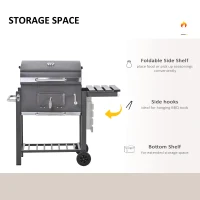 Outsunny Charcoal Grill BBQ Trolley with Adjustable Charcoal Grate, Garden Metal Smoker Barbecue with Shelf, Side Table, Wheels, Built-in Thermometer, Bottle Opener(m-4)