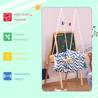 Outsunny Baby Swing Seat, Folding Secure Hanging Hammock Chair Indoor Outdoor with Cotton Cushion Pillow and Wooden Frame, Blue and White(m-4)